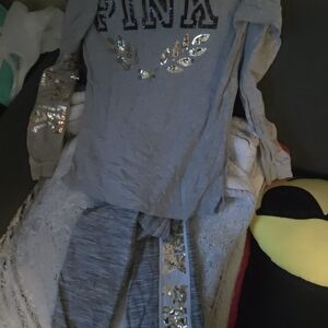 PINK Victoria's Secret Gray Sequin Joggers